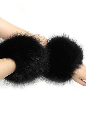 Faux Fur Wrist Cuffs Fluffy Wrist Warmers Adjustable Winter Arm Warmers